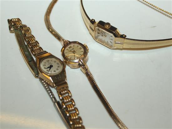 Ladys 9ct gold record and 2 other watches